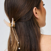 Pinza Alas De Angel Perlas Dorada - Bambú Rosa Joyas y Accesorios